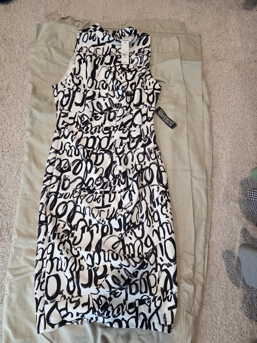 New York & Company Black & White Script-Print Midi Dress